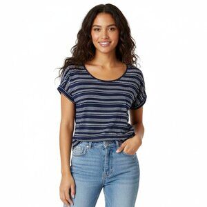 Hippie Rose Short Sleeve Blue & White Top w/ Zipper Back | Size M